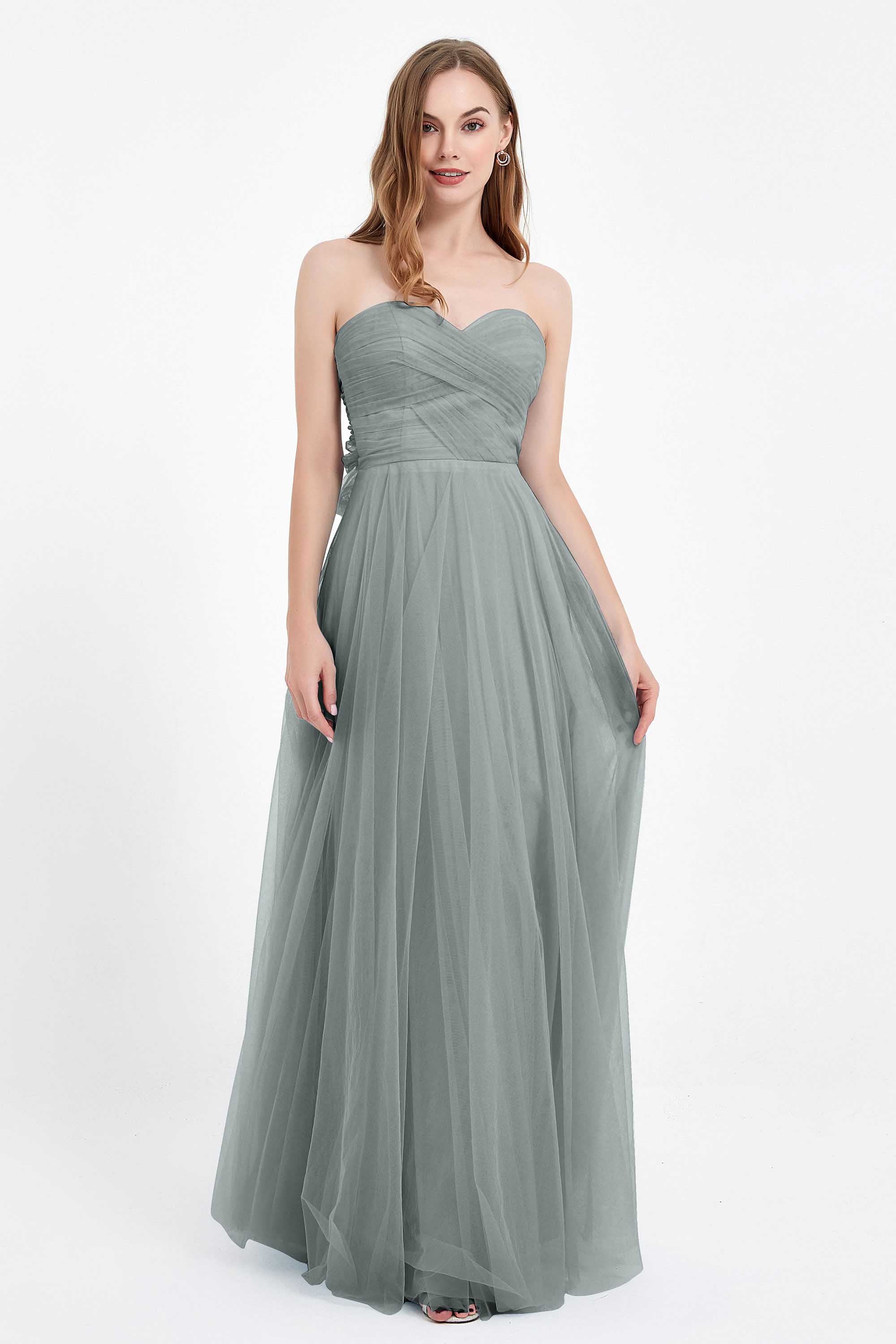 Sweetheart neckline tulle backless formal evening dresses pleated ruched bridesmaid dress