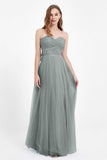 Sweetheart neckline tulle backless formal evening dresses pleated ruched bridesmaid dress
