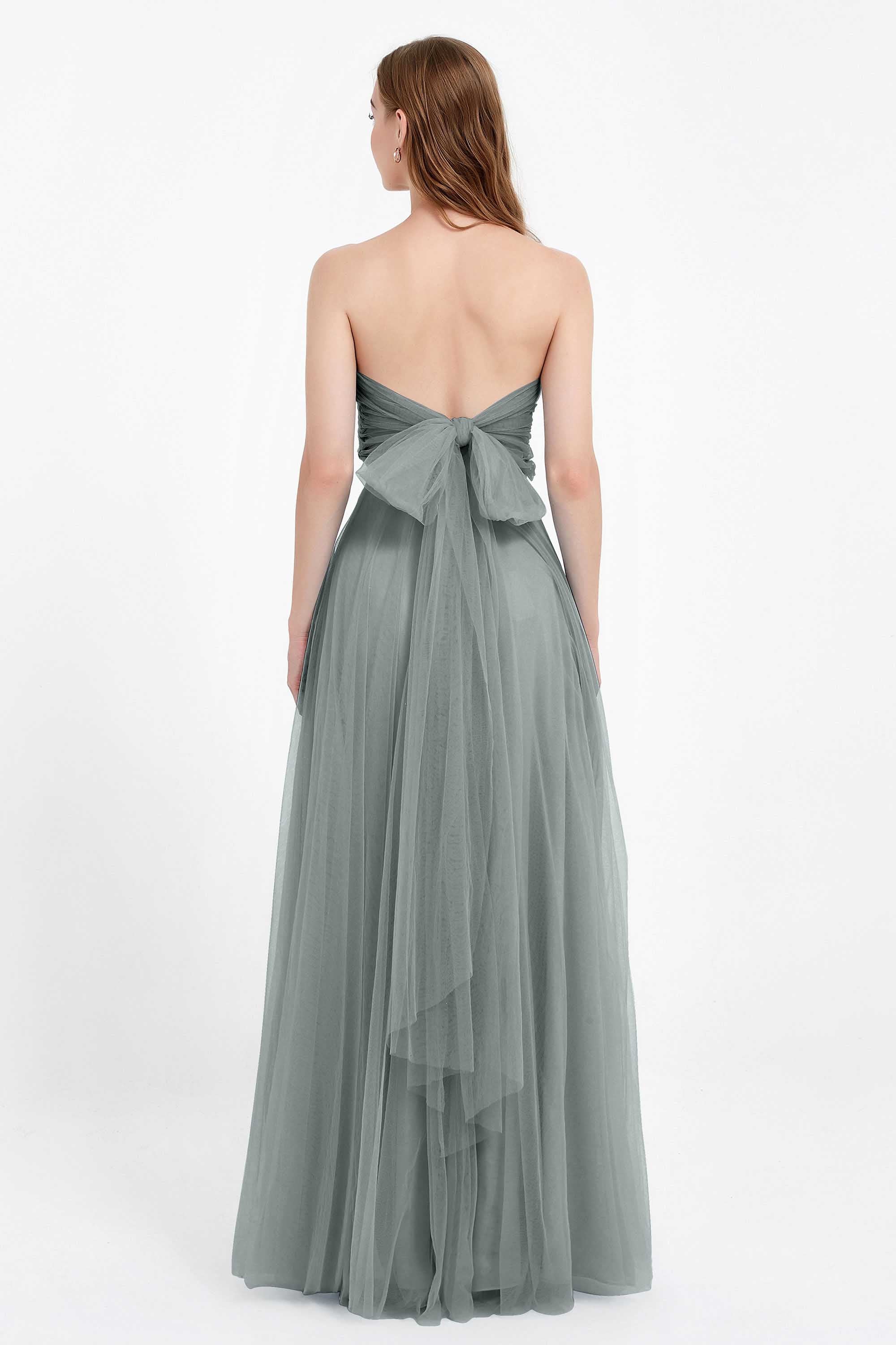 Sweetheart neckline tulle backless formal evening dresses pleated ruched bridesmaid dress