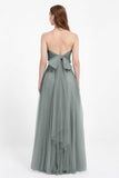 Sweetheart neckline tulle backless formal evening dresses pleated ruched bridesmaid dress