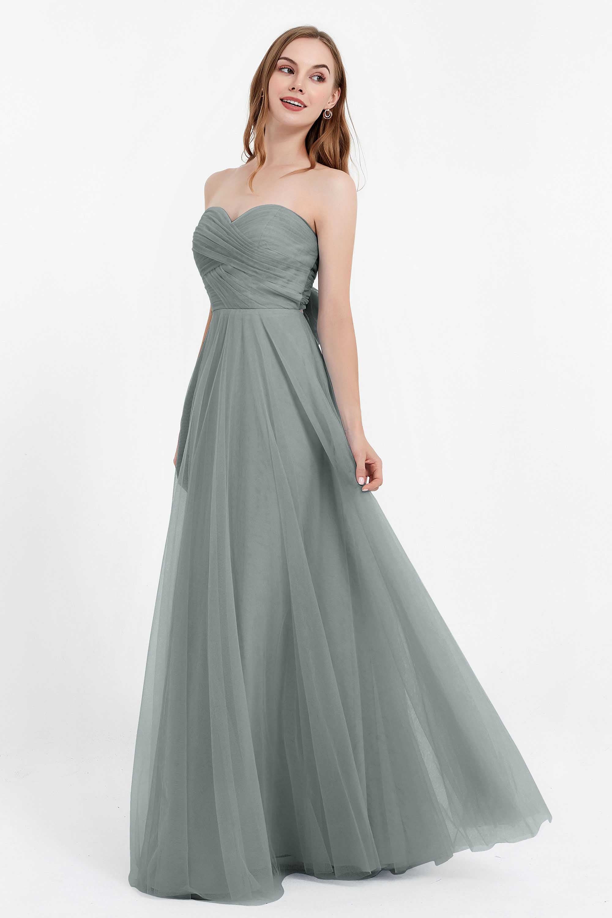 Sweetheart neckline tulle backless formal evening dresses pleated ruched bridesmaid dress