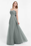 Sweetheart neckline tulle backless formal evening dresses pleated ruched bridesmaid dress