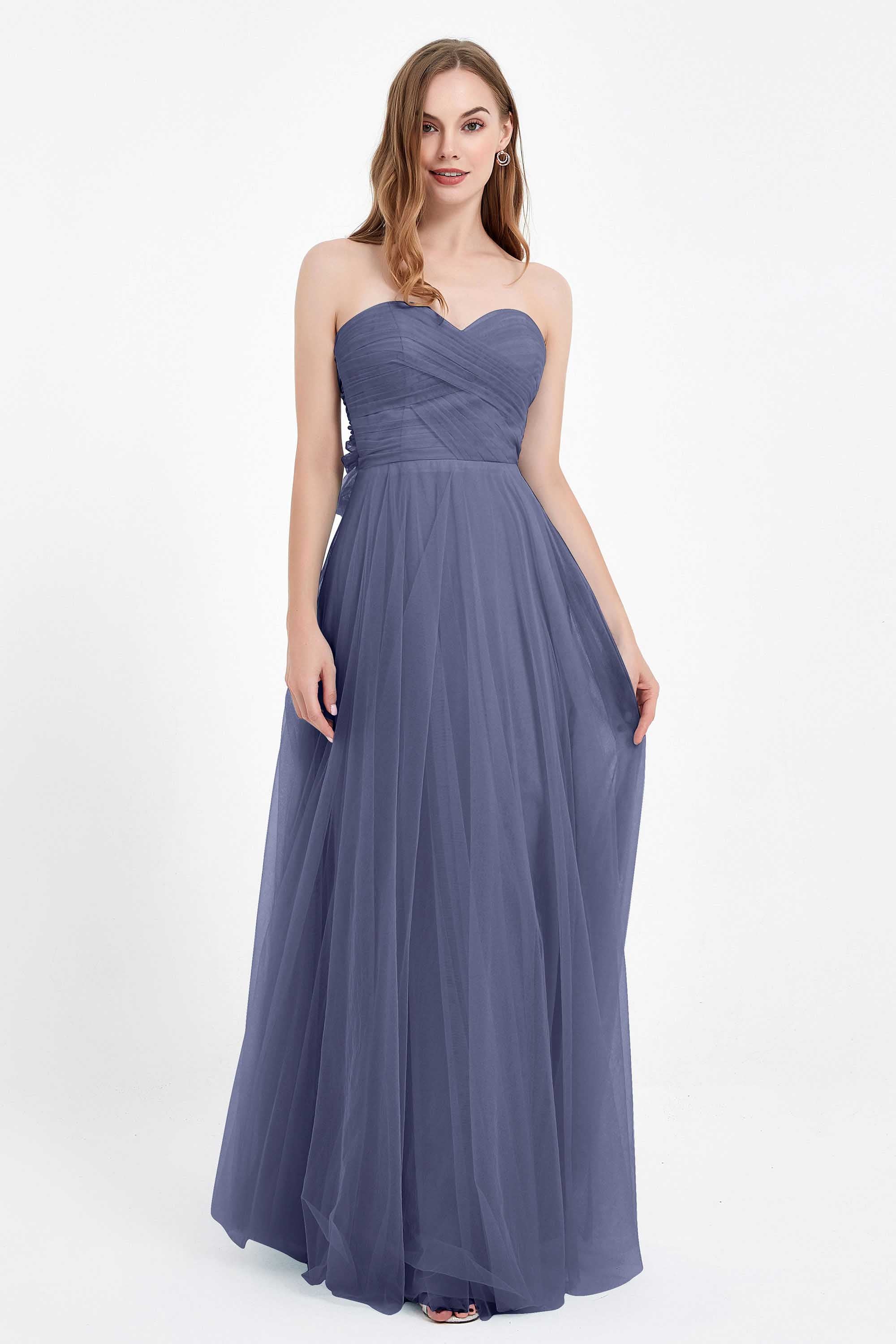 Sweetheart neckline tulle backless formal evening dresses pleated ruched bridesmaid dress