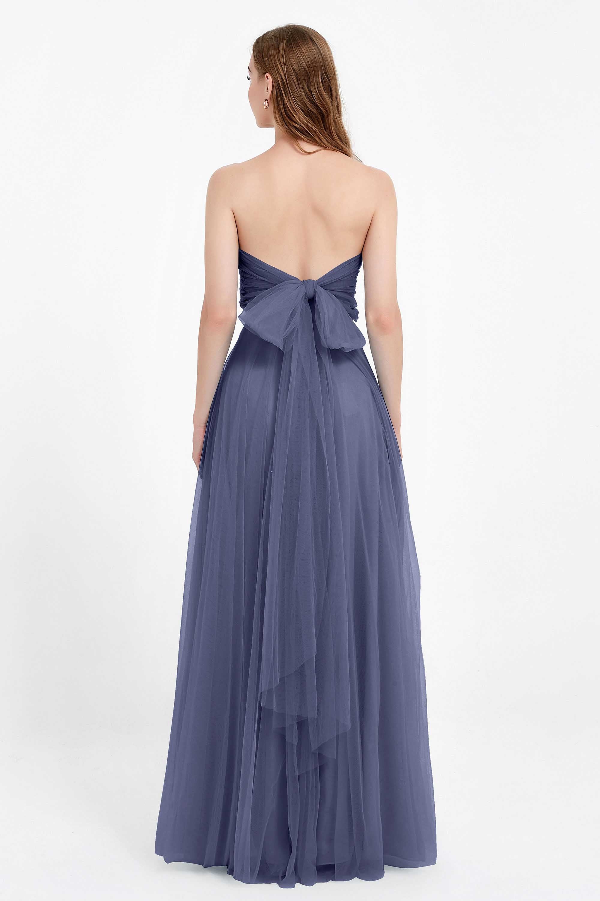 Sweetheart neckline tulle backless formal evening dresses pleated ruched bridesmaid dress