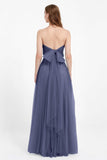 Sweetheart neckline tulle backless formal evening dresses pleated ruched bridesmaid dress