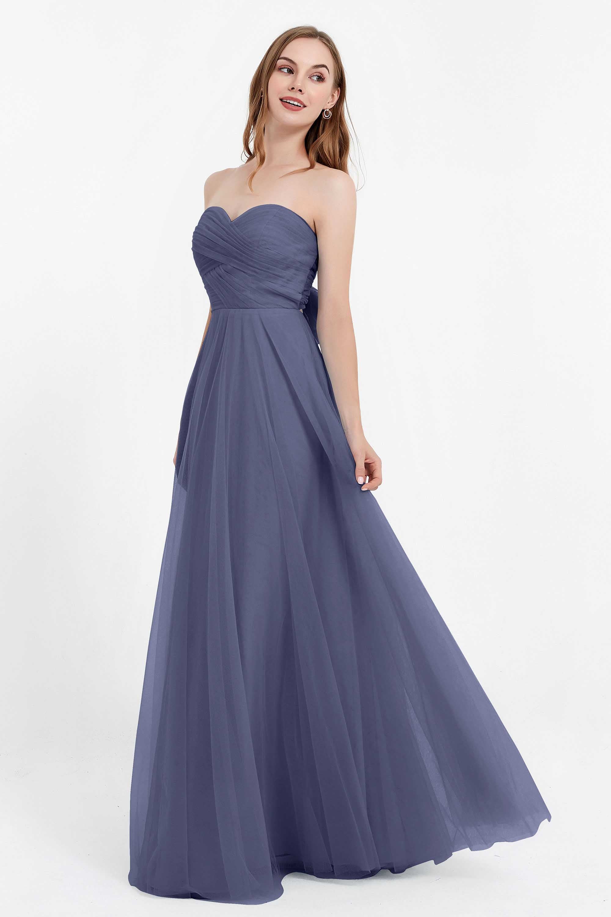Sweetheart neckline tulle backless formal evening dresses pleated ruched bridesmaid dress