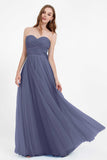 Sweetheart neckline tulle backless formal evening dresses pleated ruched bridesmaid dress