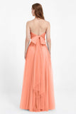 Sweetheart neckline tulle backless formal evening dresses pleated ruched bridesmaid dress