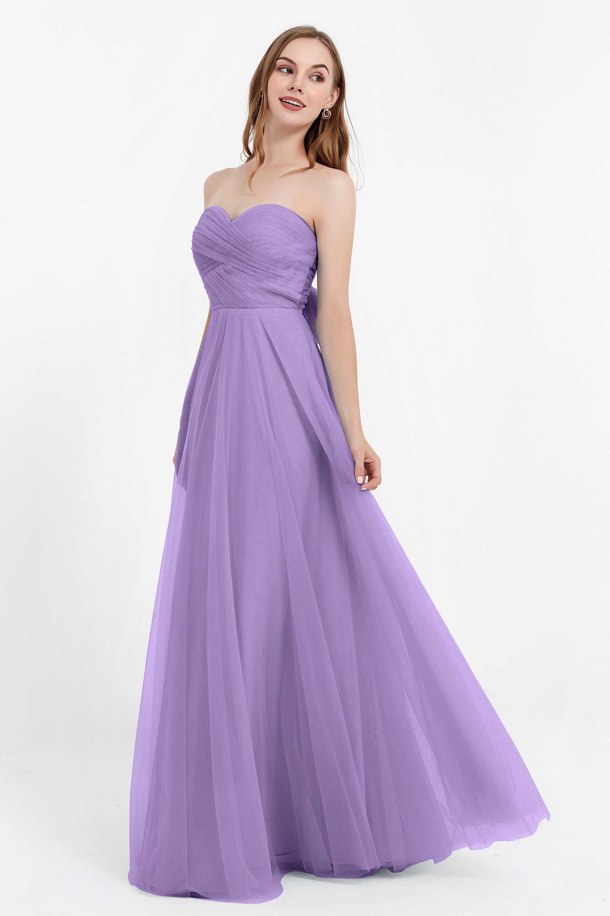 Sweetheart neckline tulle backless formal evening dresses pleated ruched bridesmaid dress