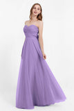 Sweetheart neckline tulle backless formal evening dresses pleated ruched bridesmaid dress