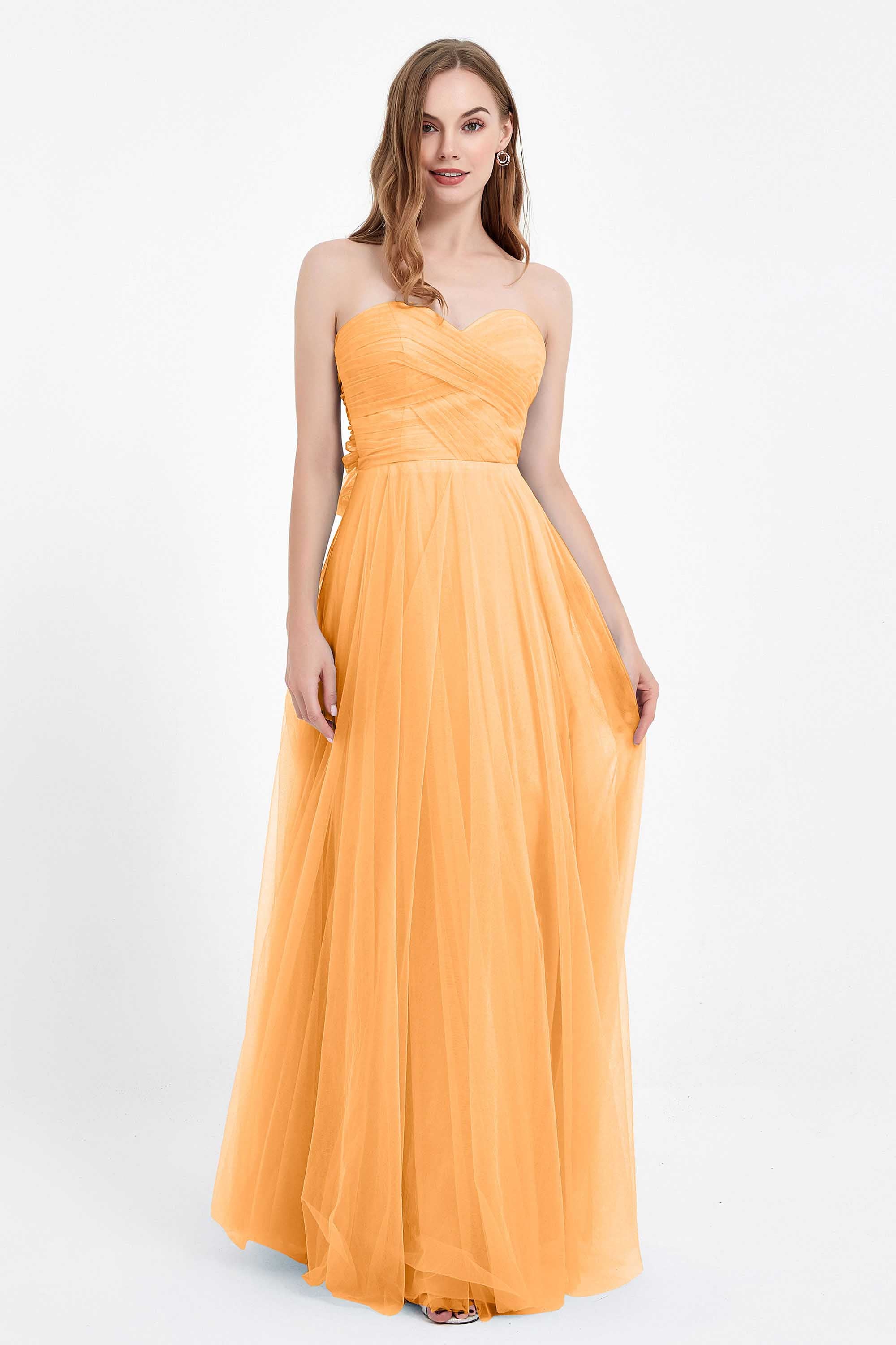 Sweetheart neckline tulle backless formal evening dresses pleated ruched bridesmaid dress