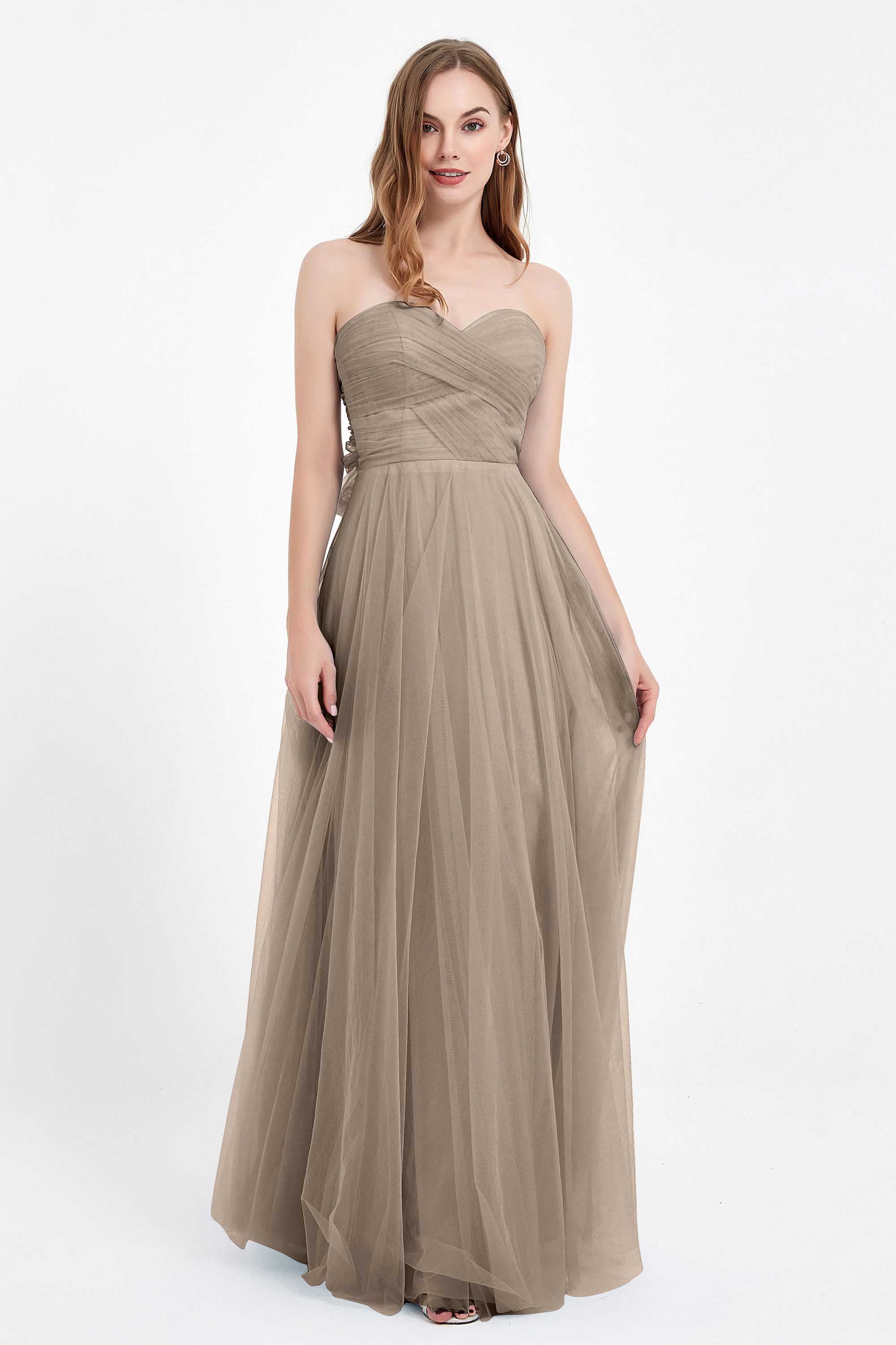 Sweetheart neckline tulle backless formal evening dresses pleated ruched bridesmaid dress