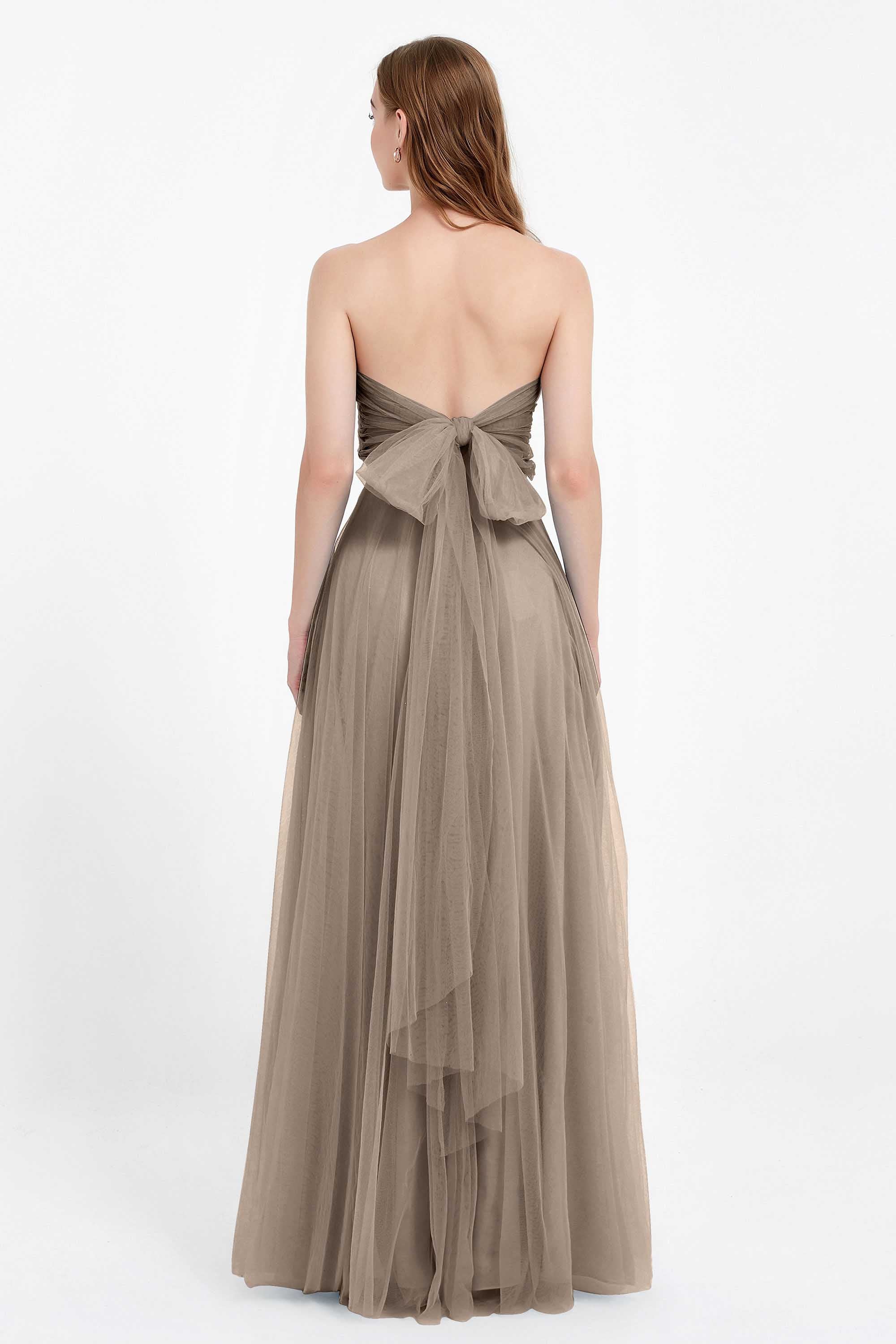 Sweetheart neckline tulle backless formal evening dresses pleated ruched bridesmaid dress