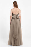 Sweetheart neckline tulle backless formal evening dresses pleated ruched bridesmaid dress