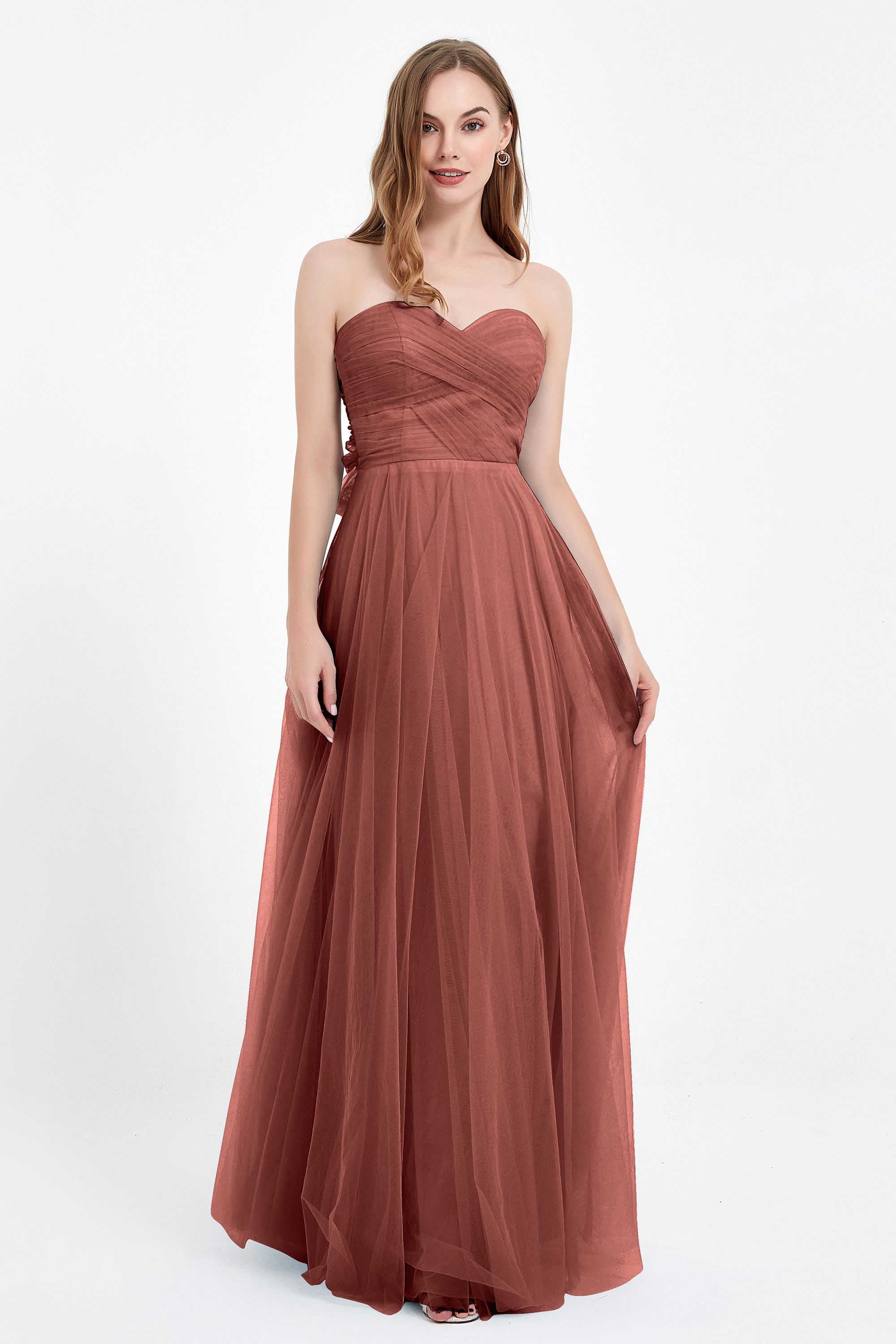 Sweetheart neckline tulle backless formal evening dresses pleated ruched bridesmaid dress