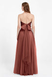 Sweetheart neckline tulle backless formal evening dresses pleated ruched bridesmaid dress