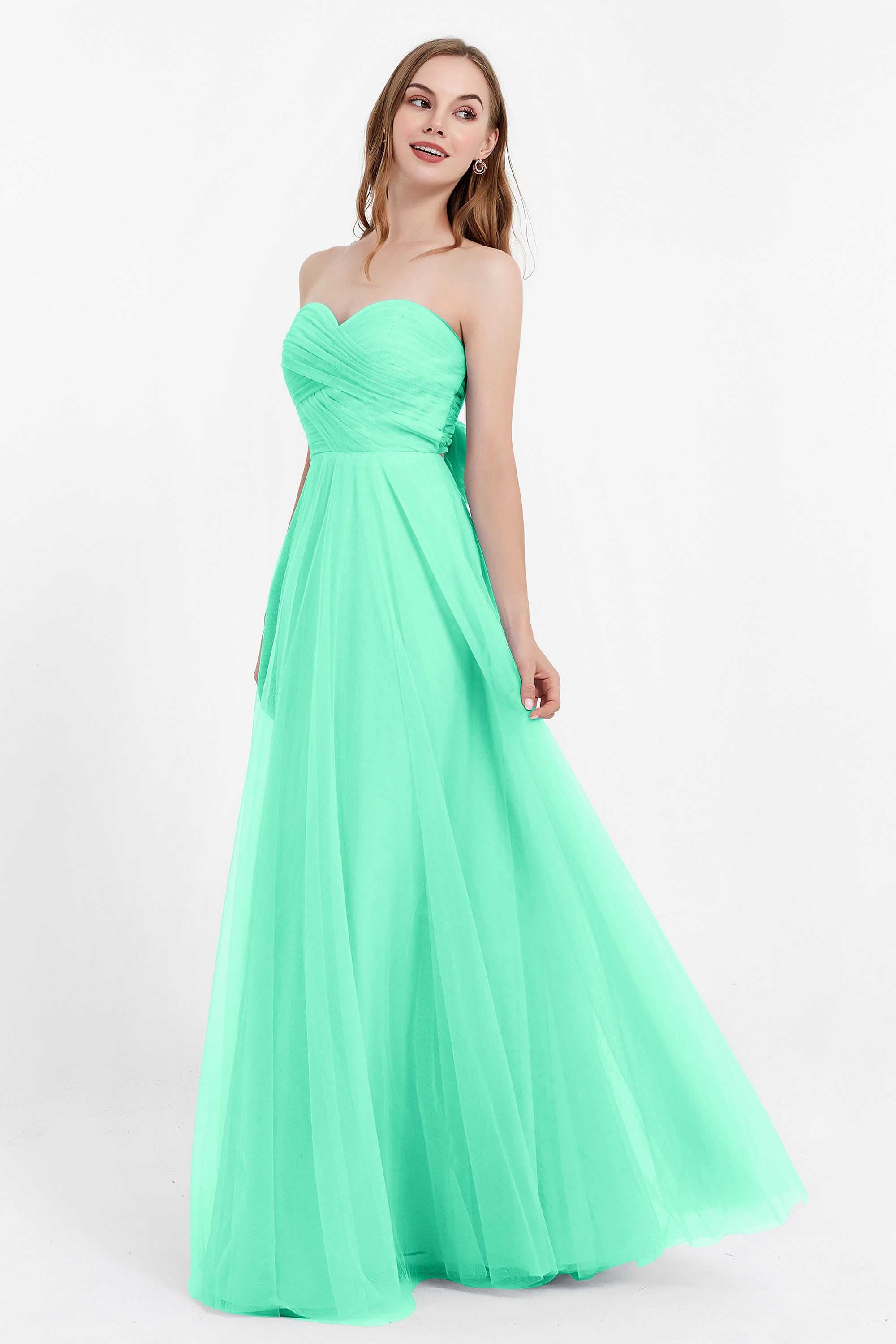 Sweetheart neckline tulle backless formal evening dresses pleated ruched bridesmaid dress