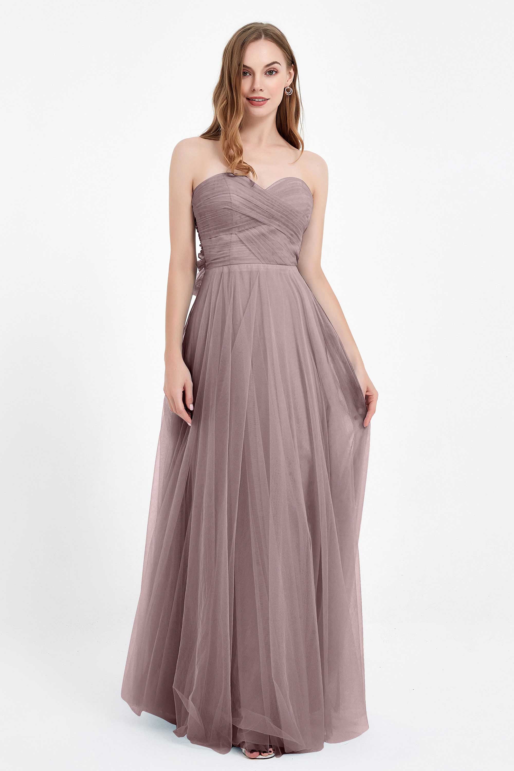 Sweetheart neckline tulle backless formal evening dresses pleated ruched bridesmaid dress