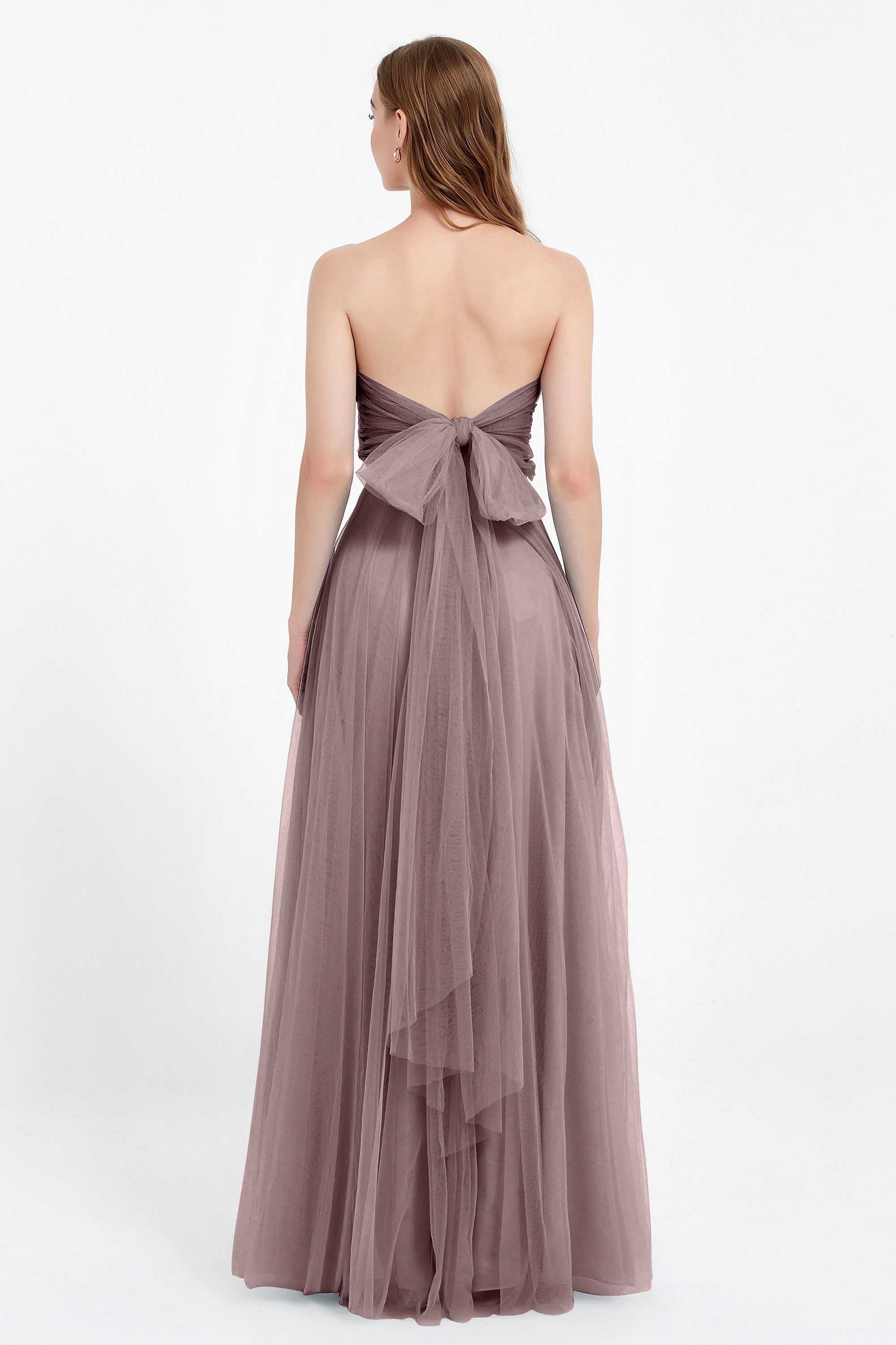 Sweetheart neckline tulle backless formal evening dresses pleated ruched bridesmaid dress