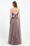 Sweetheart neckline tulle backless formal evening dresses pleated ruched bridesmaid dress