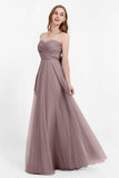 Sweetheart neckline tulle backless formal evening dresses pleated ruched bridesmaid dress