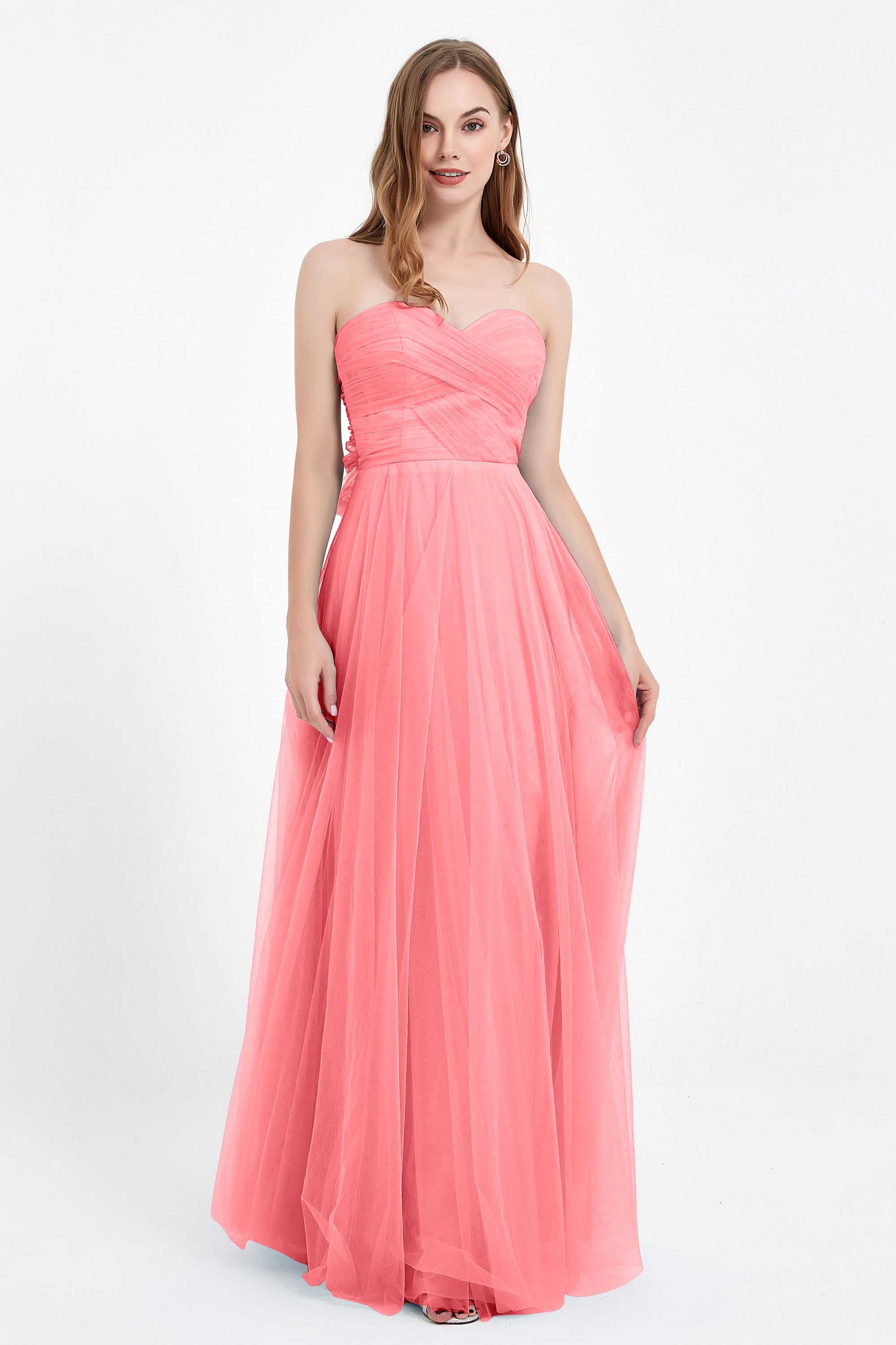 Sweetheart neckline tulle backless formal evening dresses pleated ruched bridesmaid dress