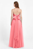 Sweetheart neckline tulle backless formal evening dresses pleated ruched bridesmaid dress