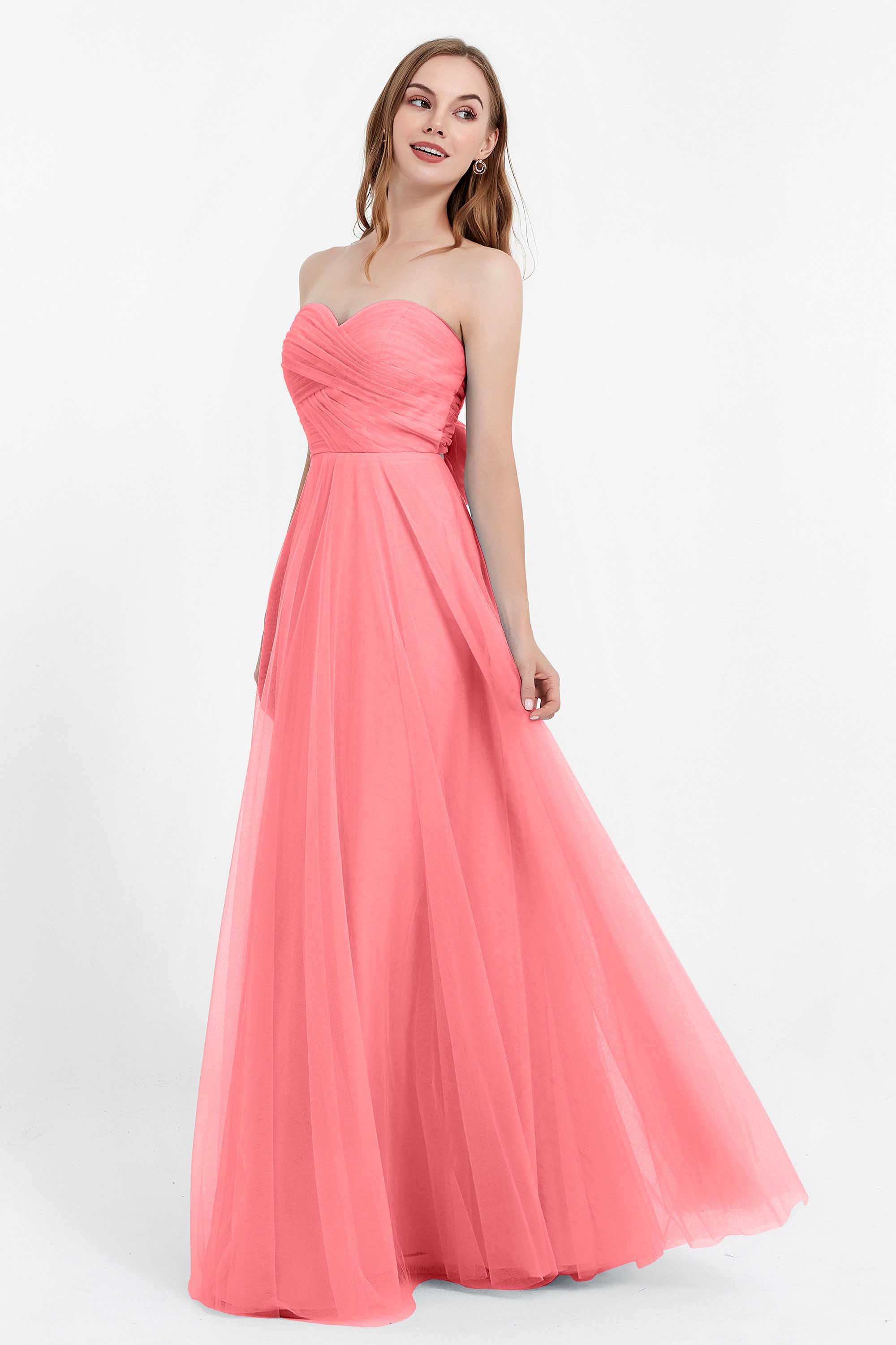 Sweetheart neckline tulle backless formal evening dresses pleated ruched bridesmaid dress