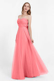 Sweetheart neckline tulle backless formal evening dresses pleated ruched bridesmaid dress