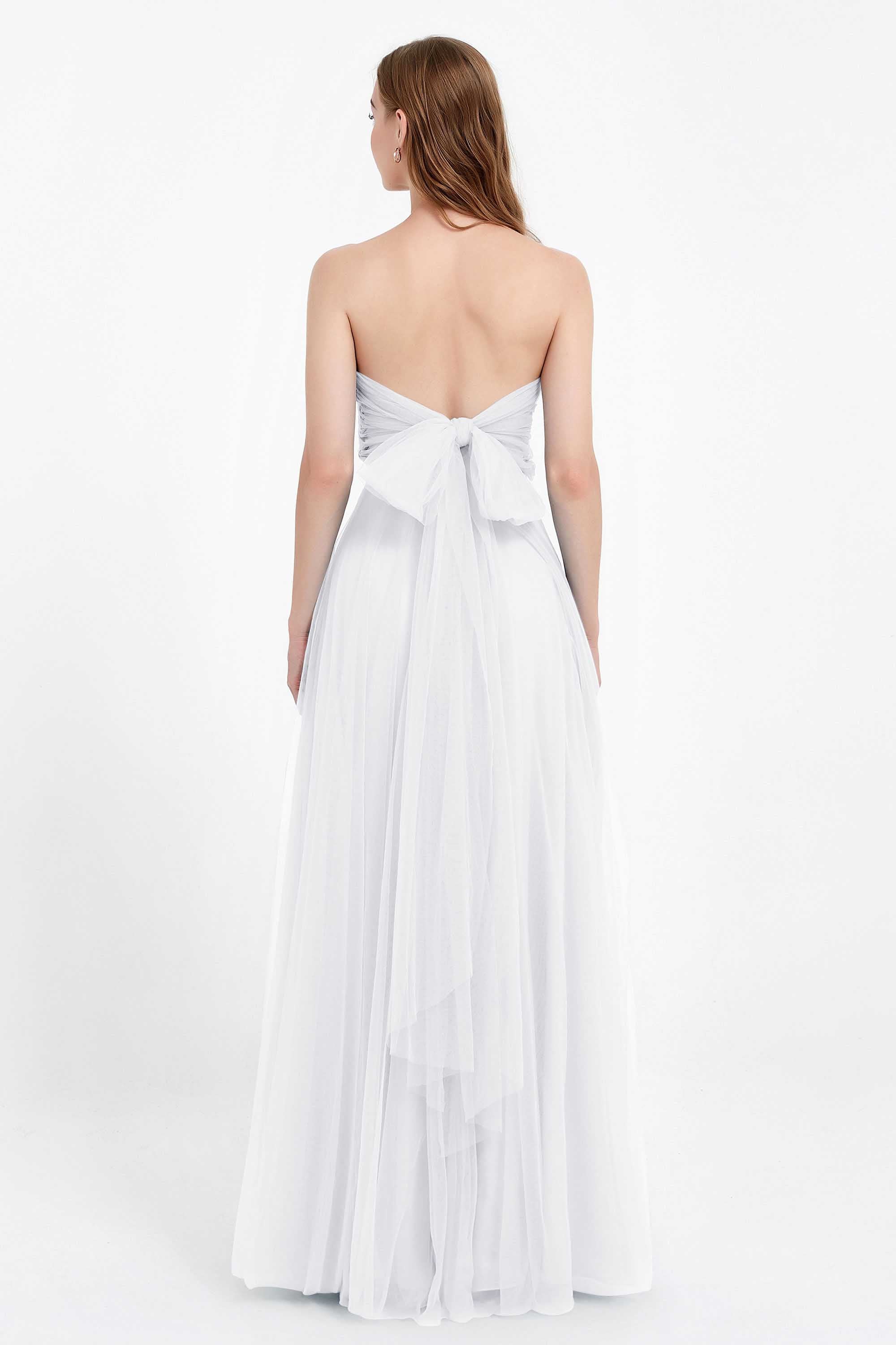 Sweetheart neckline tulle backless formal evening dresses pleated ruched bridesmaid dress