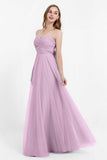 Sweetheart neckline tulle backless formal evening dresses pleated ruched bridesmaid dress