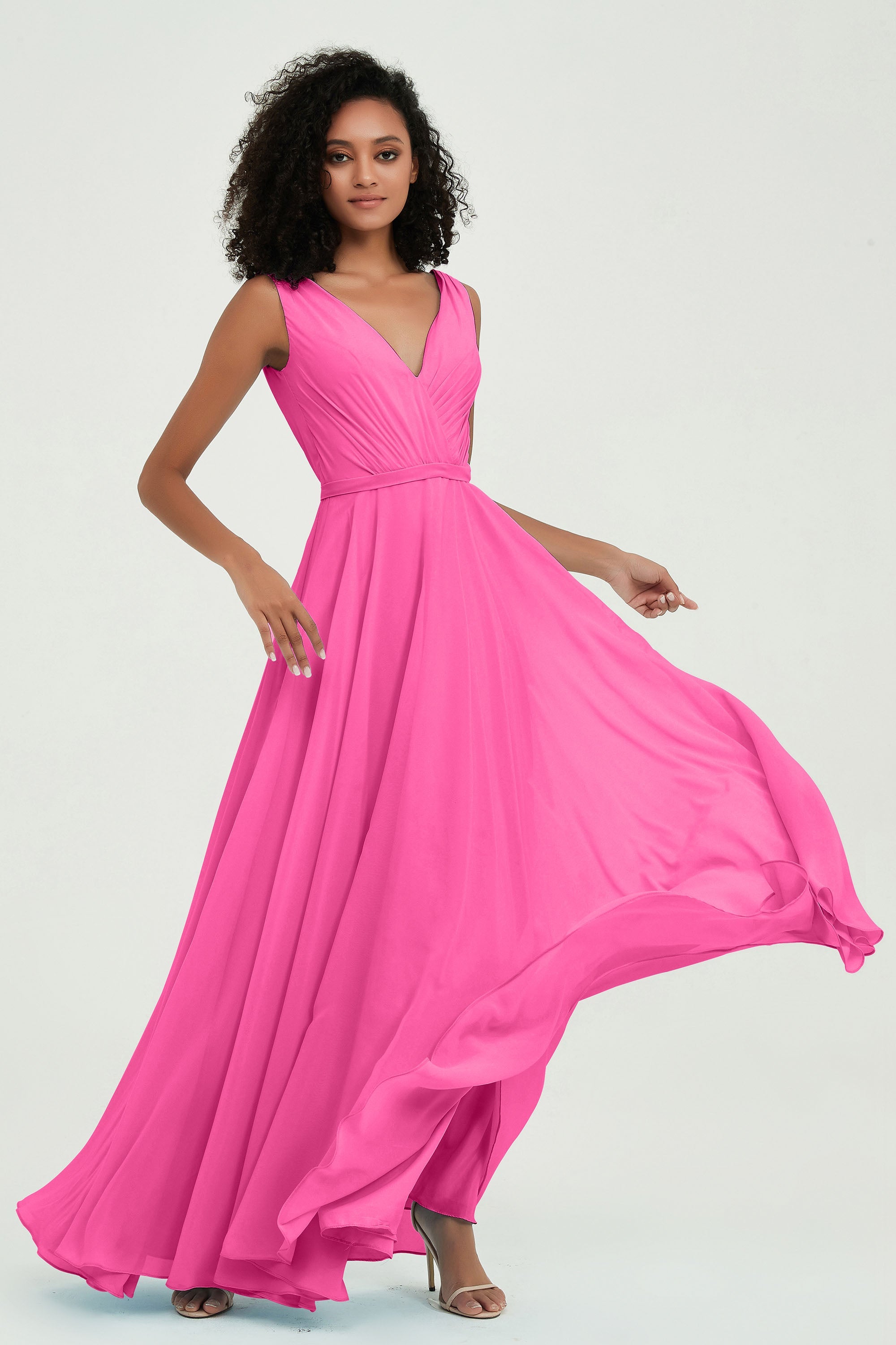 V Neck Chiffon A Line Bridesmaid Dress with Belt Formal Evening Dresses Prom Party Gons