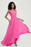 V Neck Chiffon A Line Bridesmaid Dress with Belt Formal Evening Dresses Prom Party Gons
