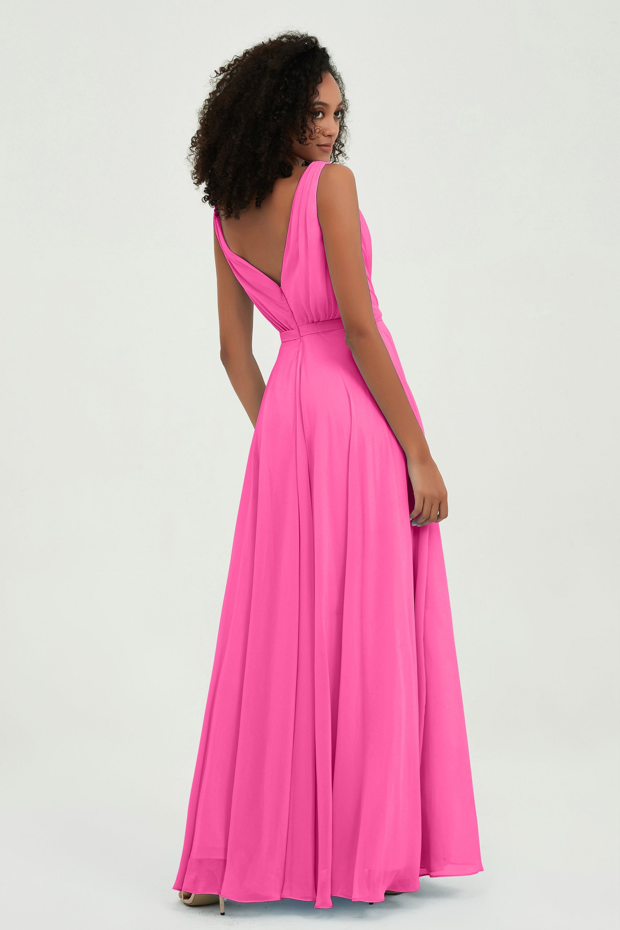 V Neck Chiffon A Line Bridesmaid Dress with Belt Formal Evening Dresses Prom Party Gons