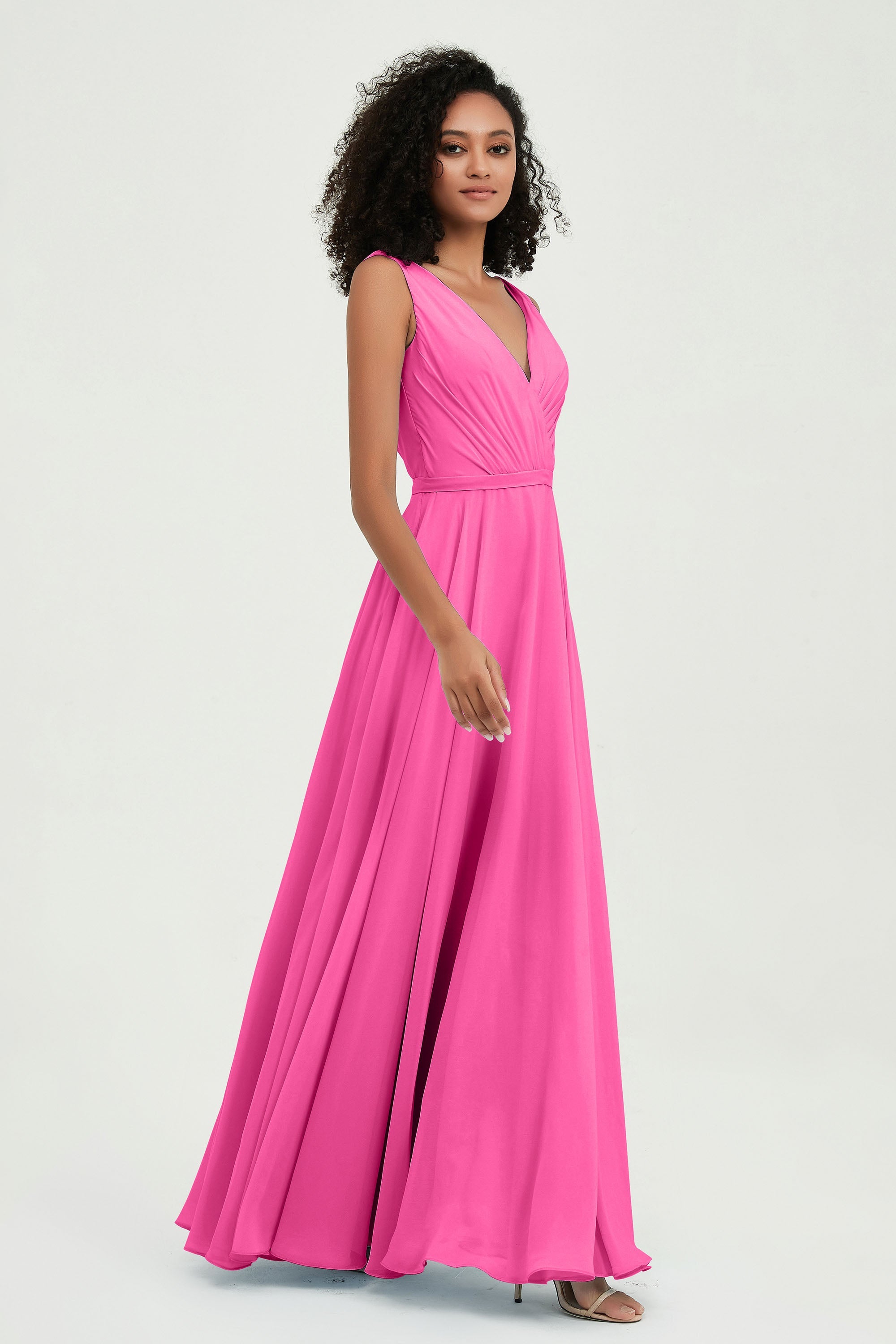V Neck Chiffon A Line Bridesmaid Dress with Belt Formal Evening Dresses Prom Party Gons
