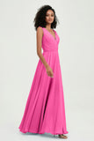 V Neck Chiffon A Line Bridesmaid Dress with Belt Formal Evening Dresses Prom Party Gons