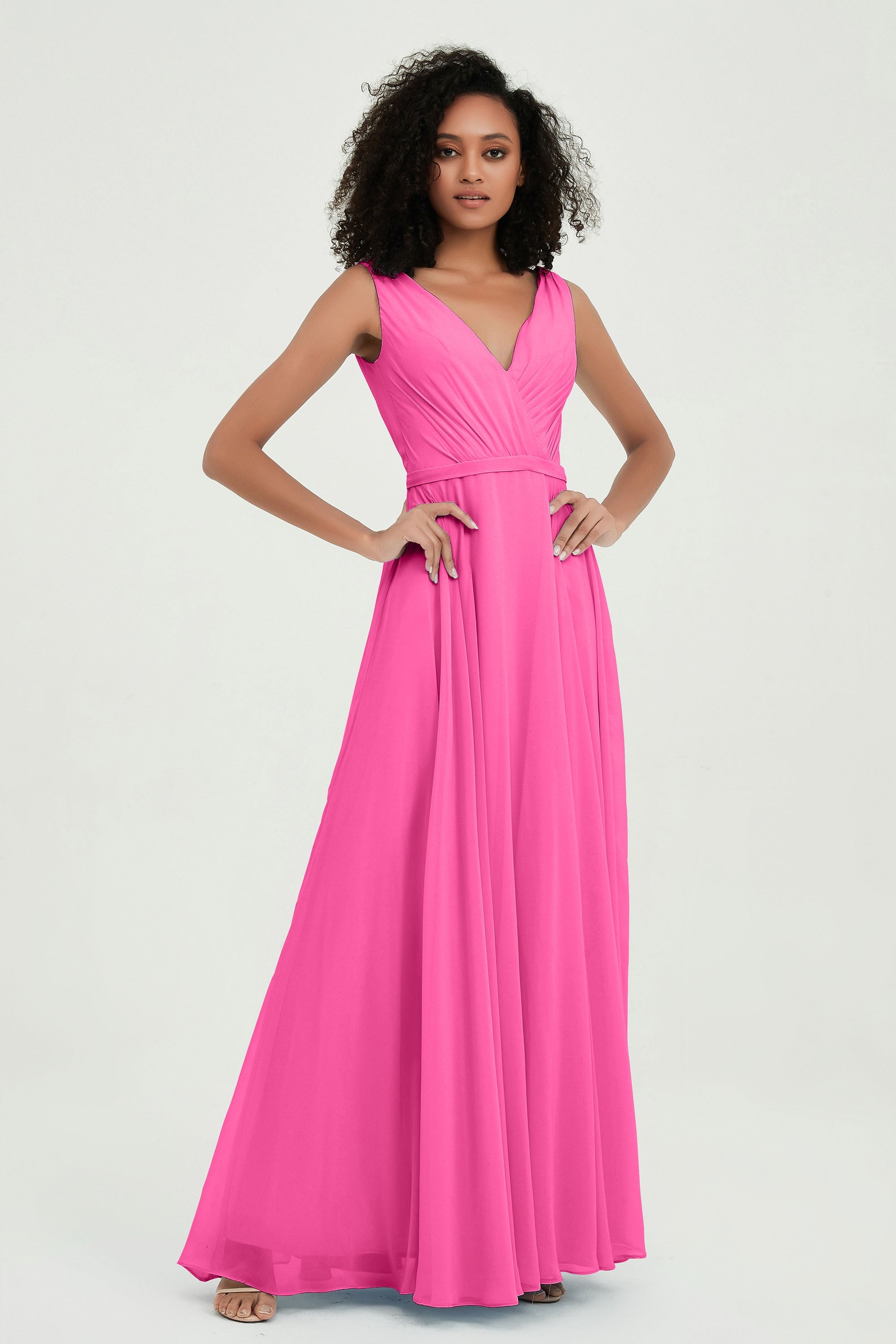 V Neck Chiffon A Line Bridesmaid Dress with Belt Formal Evening Dresses Prom Party Gons