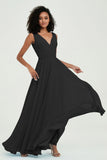 V Neck Chiffon A Line Bridesmaid Dress with Belt Formal Evening Dresses Prom Party Gons