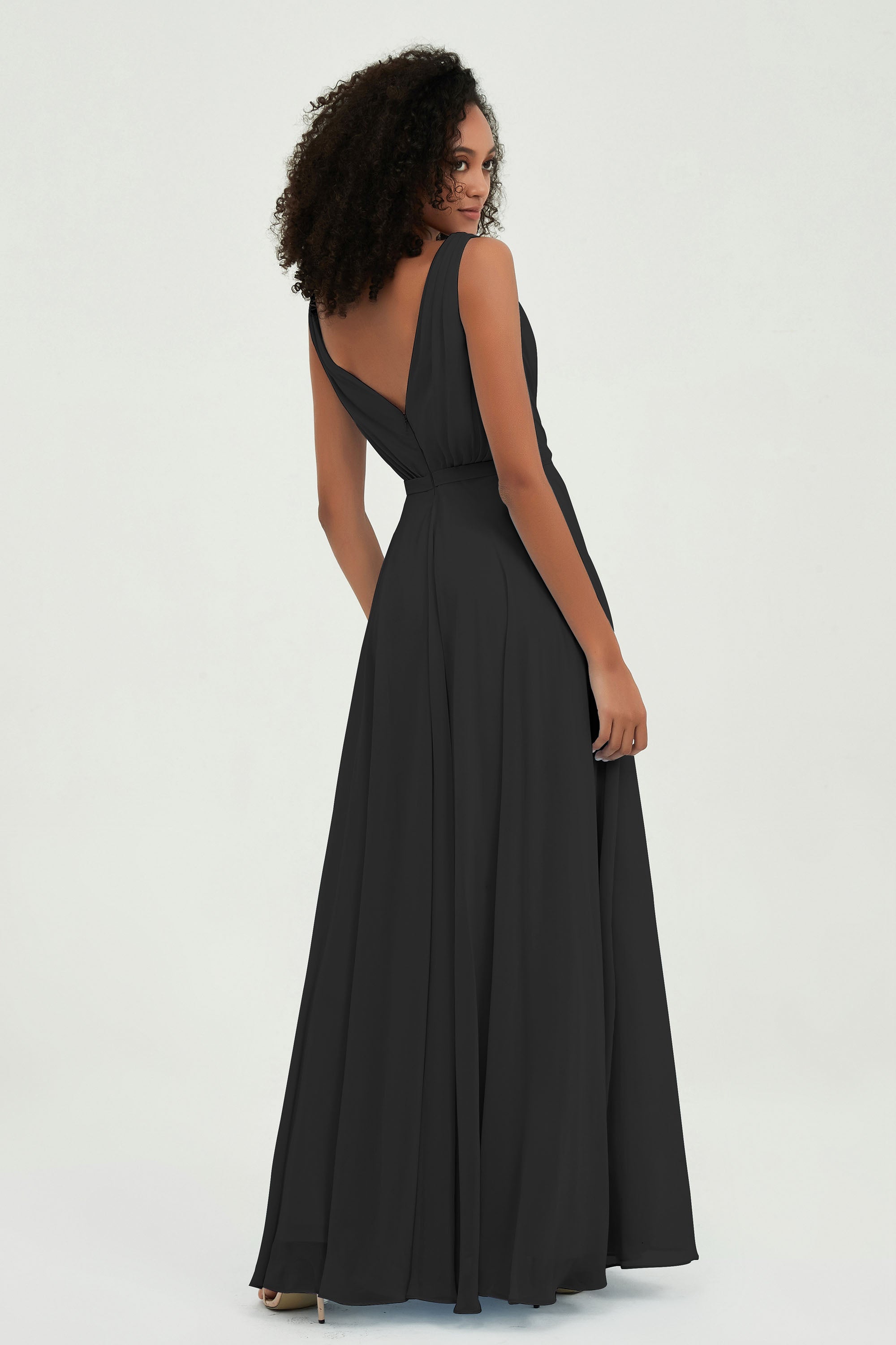 V Neck Chiffon A Line Bridesmaid Dress with Belt Formal Evening Dresses Prom Party Gons