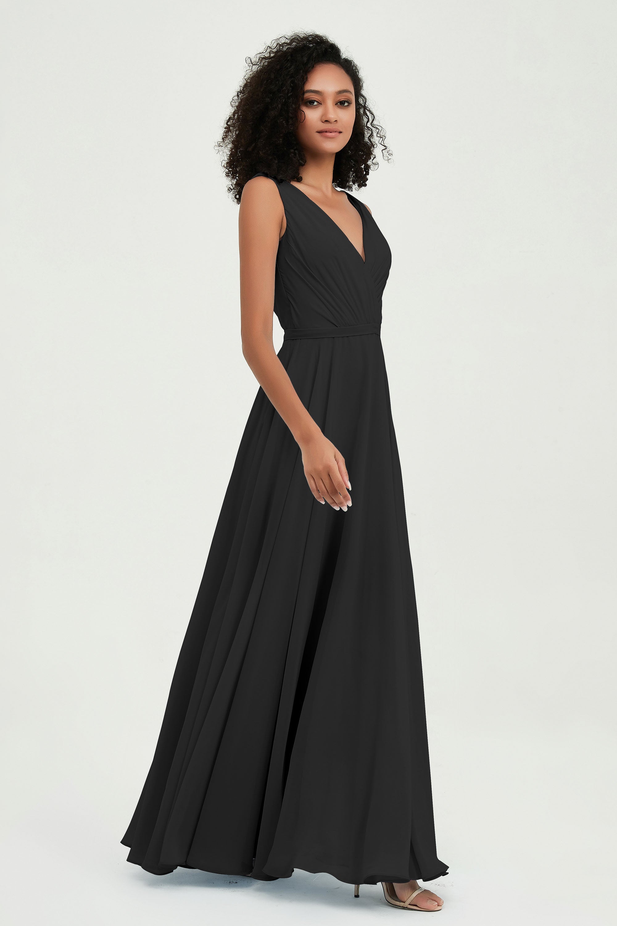V Neck Chiffon A Line Bridesmaid Dress with Belt Formal Evening Dresses Prom Party Gons