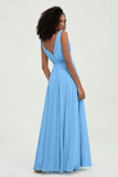 V Neck Chiffon A Line Bridesmaid Dress with Belt Formal Evening Dresses Prom Party Gons