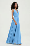 V Neck Chiffon A Line Bridesmaid Dress with Belt Formal Evening Dresses Prom Party Gons