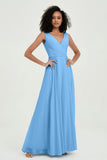 V Neck Chiffon A Line Bridesmaid Dress with Belt Formal Evening Dresses Prom Party Gons
