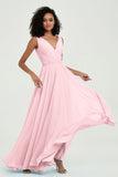 V Neck Chiffon A Line Bridesmaid Dress with Belt Formal Evening Dresses Prom Party Gons