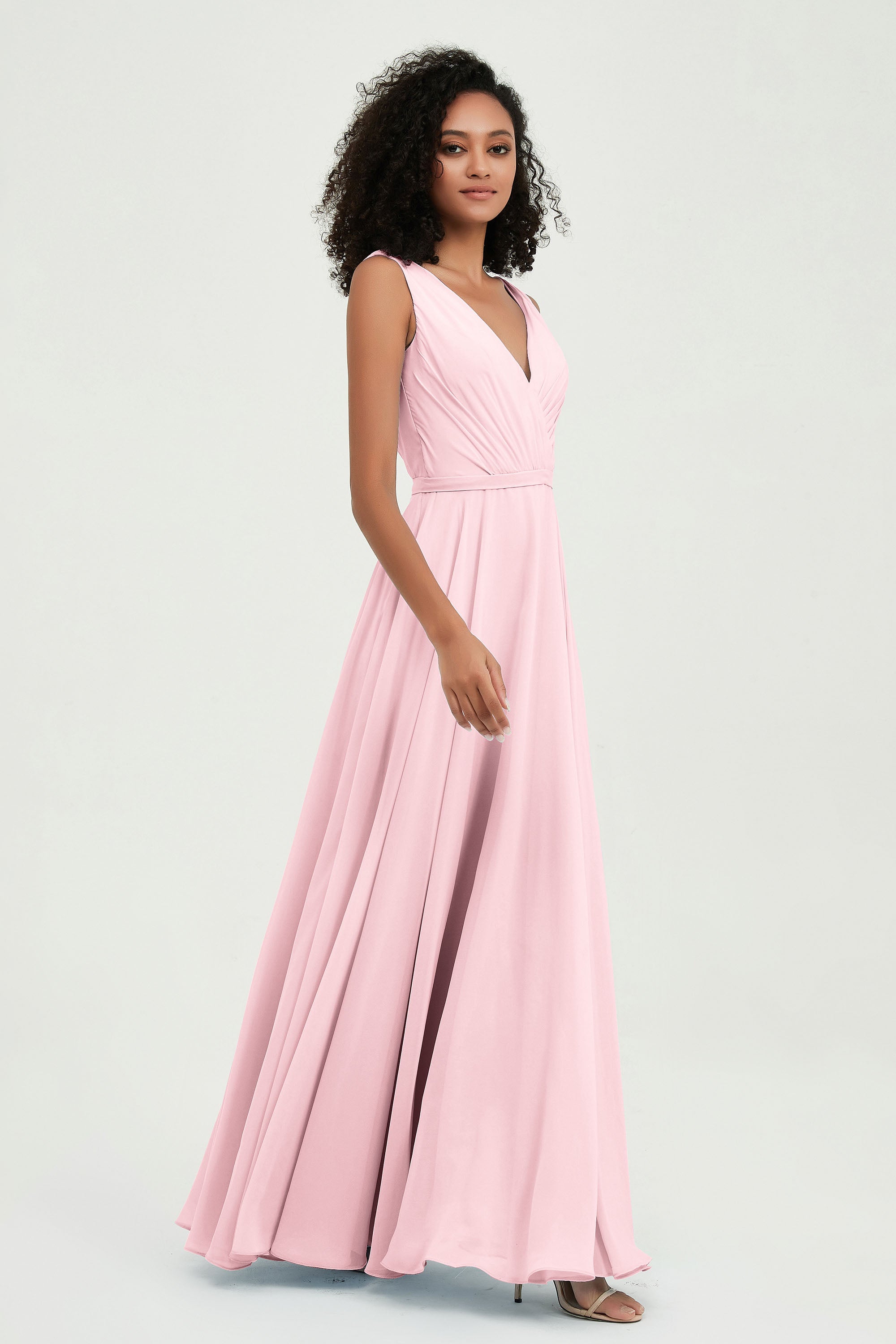 V Neck Chiffon A Line Bridesmaid Dress with Belt Formal Evening Dresses Prom Party Gons