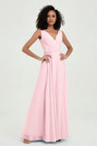 V Neck Chiffon A Line Bridesmaid Dress with Belt Formal Evening Dresses Prom Party Gons