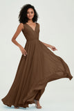 V Neck Chiffon A Line Bridesmaid Dress with Belt Formal Evening Dresses Prom Party Gons