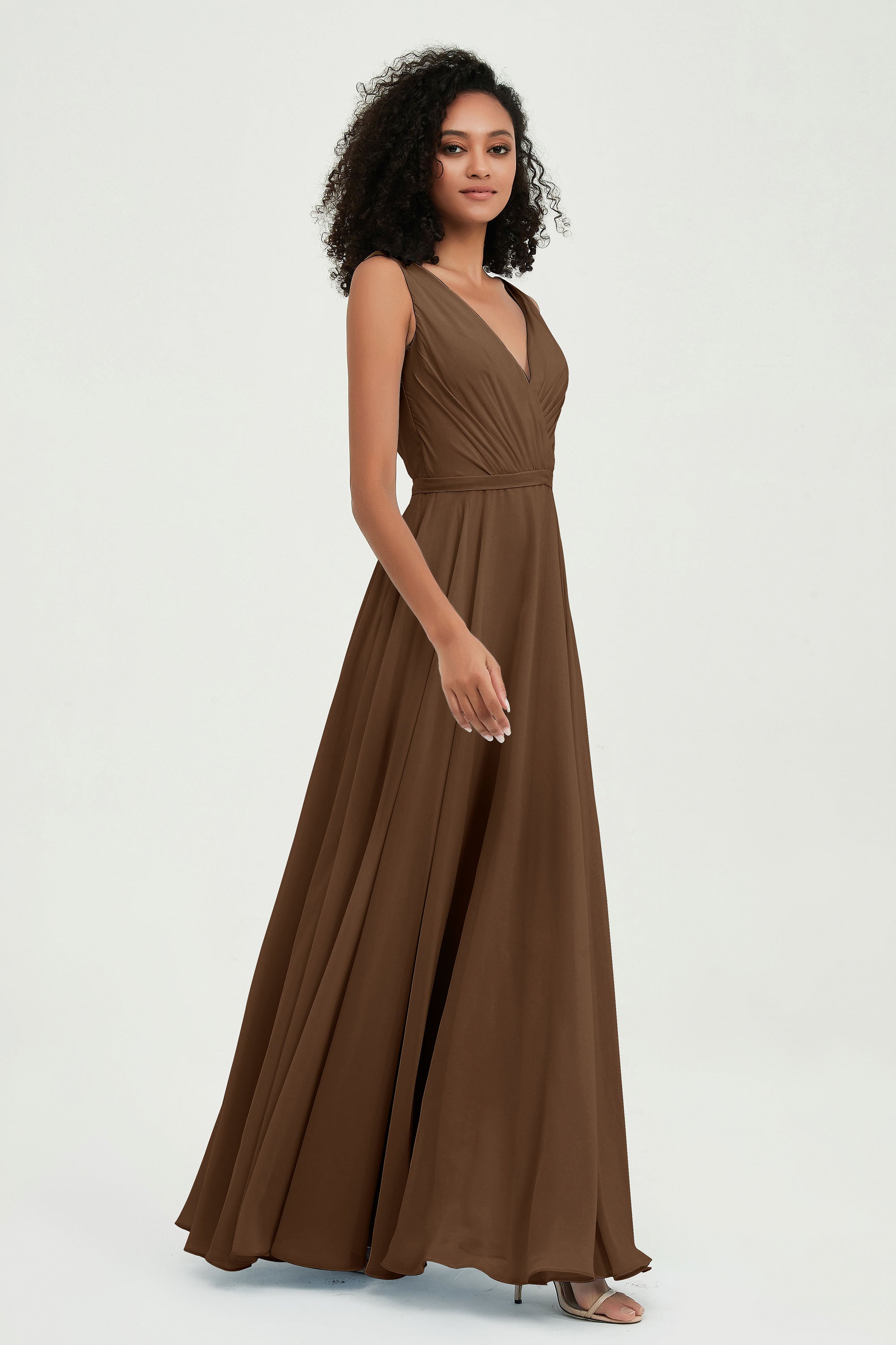 V Neck Chiffon A Line Bridesmaid Dress with Belt Formal Evening Dresses Prom Party Gons