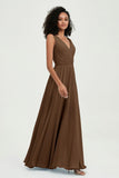 V Neck Chiffon A Line Bridesmaid Dress with Belt Formal Evening Dresses Prom Party Gons