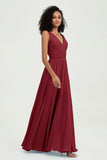V Neck Chiffon A Line Bridesmaid Dress with Belt Formal Evening Dresses Prom Party Gons